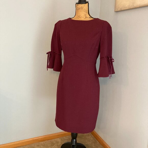 Jessica Howard Shift Dress Maroon 8P Bell Sleeve - Picture 2 of 9
